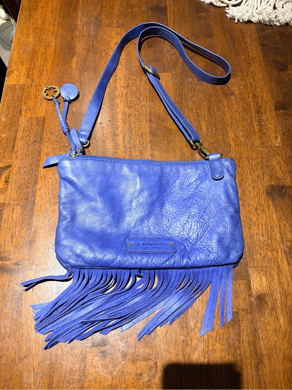 Lucky Brand Cobalt Blue Leather Fringe Crossbody Bag